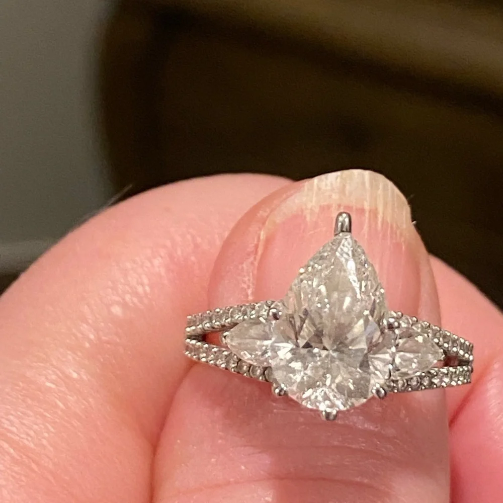 14 karat white gold lab diamond ring.